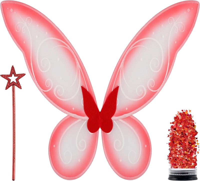 Funcredible Red Costume Wings, Star Wand & Glitter – Adult Festival & Halloween Cosplay Accessory Set - Image 1